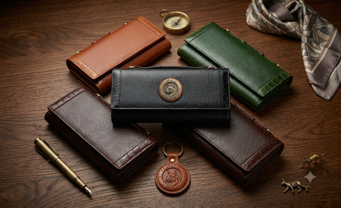 Multi-Compartment Textured Leather Clutch Wallet